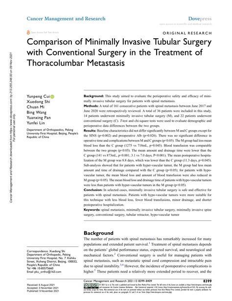 Pdf Comparison Of Minimally Invasive Tubular Surgery With