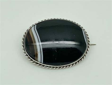 Antique Victorian Sterling Silver Banded Agate Oval C Gem