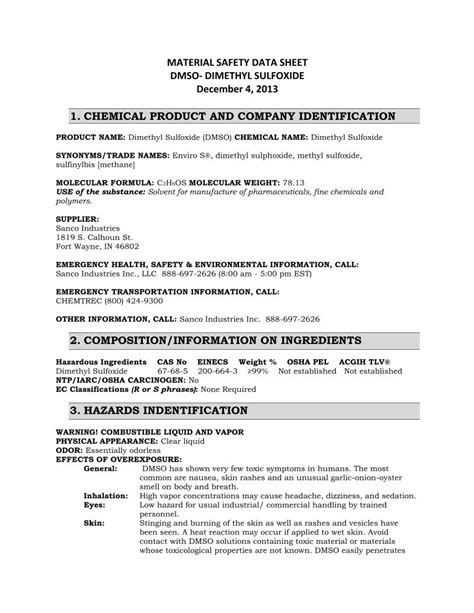 (PDF) MATERIAL SAFETY DATA SHEET DMSO- … MSDS/DMSO MSDS Liquid ...