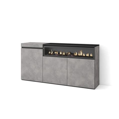 Aparador noe 3 puertas, chimenea eléctrica cemento, 150x75x35cm | Leroy