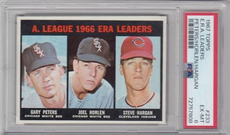 1967 TOPPS GARY PETERS JOEL HORLEN STEVE HARGAN AL ERA LEADERS 233 PSA