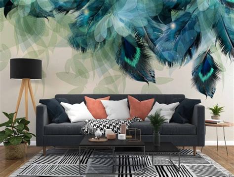 Abstract Peacock Feather Removable Wall Prints Tropical Leaves - Etsy