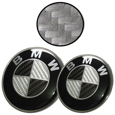 Afauto Pcs Bmw Black Silver Carbon Fiber Style Emblem Logo Badge Set