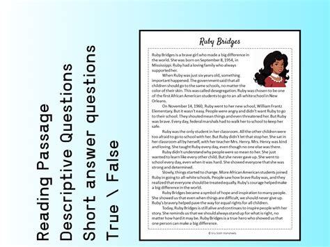 Ruby Bridges Biography Reading Comprehension Passage Printable