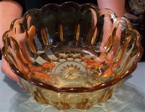 Vintage Amber Glass Fruit Bowl Large