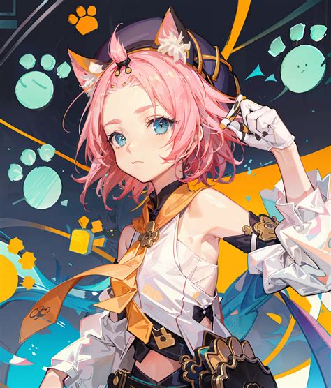 Anime Girl With Pink Hair And A Cat Ears Holding A Gun Seaart Ai