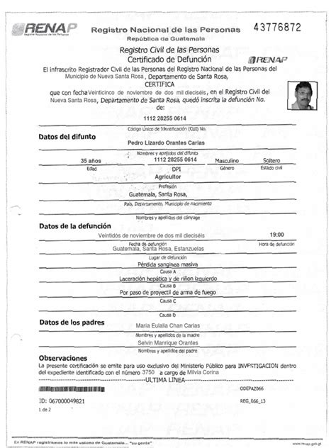 Certificado De Defunción