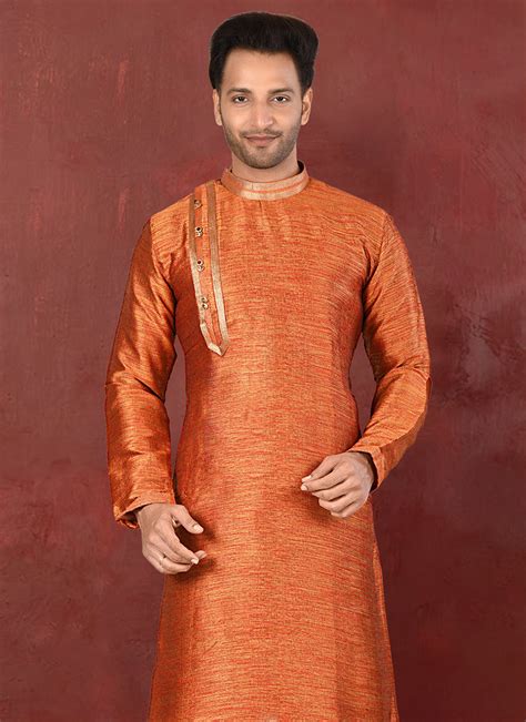 Buy Indian Ethnic Clothing Raksha Bandhan Orange Men Kurta Pyjamas