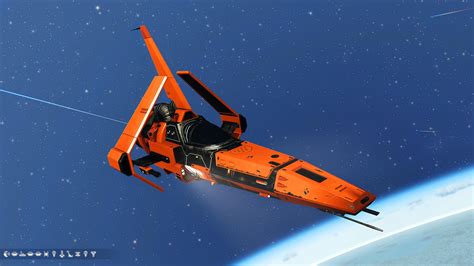 Orangered And Chrome Alpha Fighter With Quasar Wings Dorsal Fin And