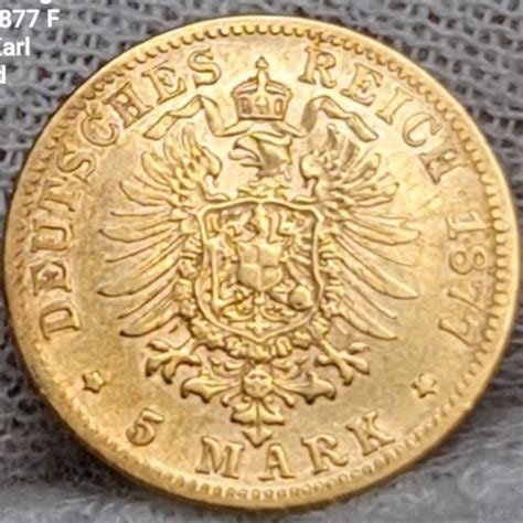 Württemberg 5 Mark Goldmünze 1877 Karl USA vf MA Shops