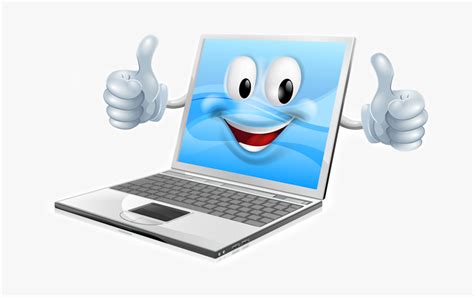 Laptop With A Cartoon Smiley Face On The Screen Giving Computer With