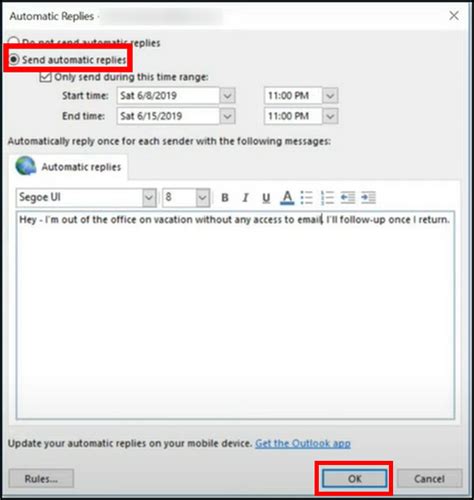 Set Automatic Replyout Of Office Message In Outlook Web