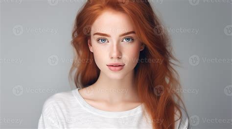 Portrait of beautiful teen girl with ginger hair, blue eyes, plump lips