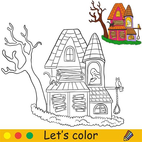 Halloween kids coloring with template scary haunted house 11870889 ...