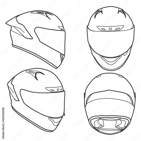 Template Vector Racing Helmet Full Face Line Art Suitable For Your Custom Helmet In 2024