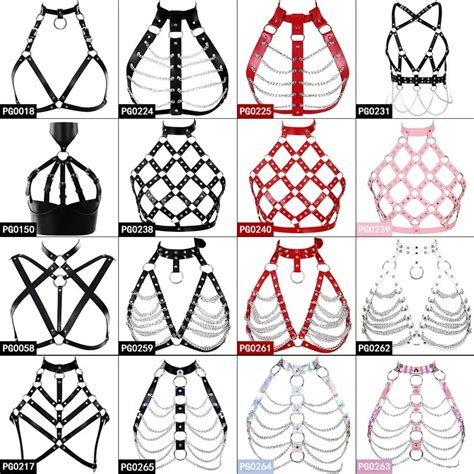 Women Leather Body Harness Bra Metal Chain Punk Goth Strappy Tops Cage