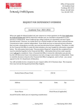 Fillable Online Request For Dependency Override Academic Year Fax Email