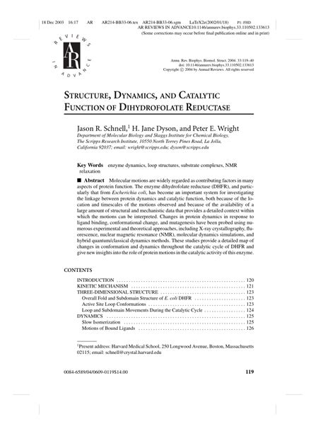 (PDF) Structure, Dynamics, and Catalytic Function of Dihydrofolate ...