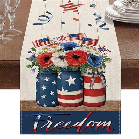 Table Runner 4th Of July Happy Patriotic Day Decor Independence Day