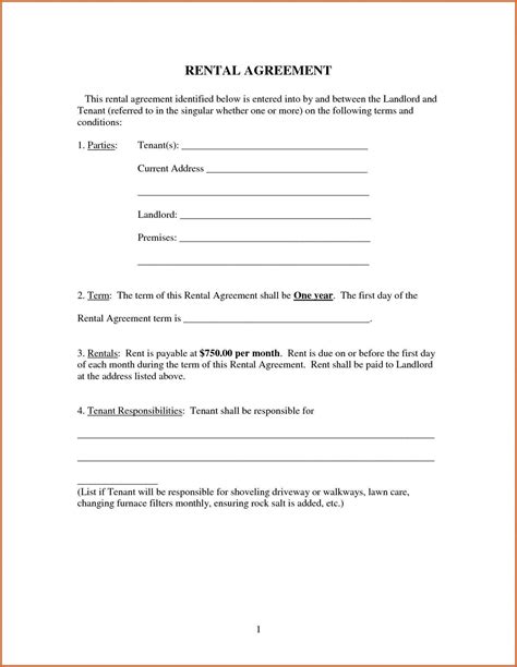 Printable Standard Rental Agreement