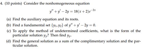 Solved 10 Points Consider The Nonhomogeneous Chegg