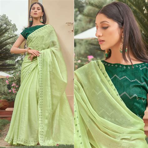 Green Embroidered Tissue Saree