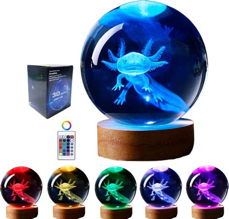 Lámpara de axolotl 3 15 pulgadas 3D K9 bola de cristal Axolotl luz