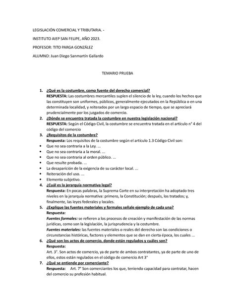 Trabajo Legislacion Temario Prueba Legislaci N Comercial Y Tributaria