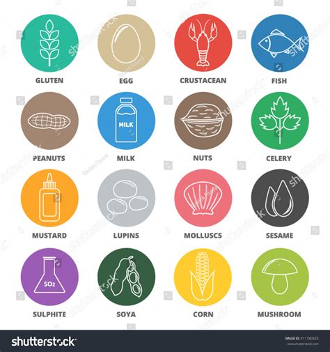 Allergen Icons Vector Set Food Allergens Stock Vector 411780325