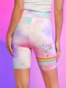 SHEIN X Care Bears Shorts Biker De Tie Dye Con Estampado De Oso Y