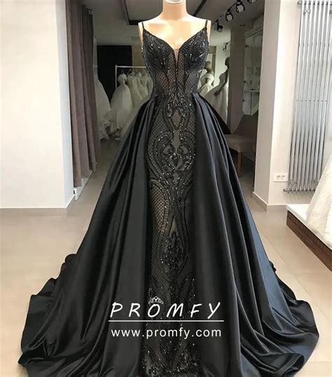 Glamorous Black Sequin Mermaid Prom Dress With Overskirt Promfy