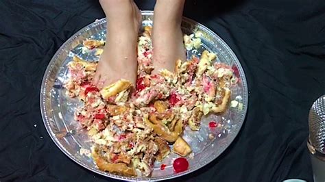 Asmr Foot Smash Coffee Cake W Milk And Strawberry Syrup Squishy Crumbly