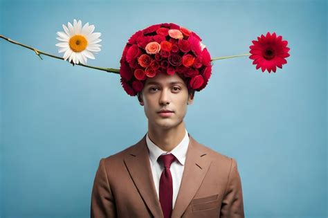 Premium AI Image A Man With A Flower On His Head Is Wearing A Flower