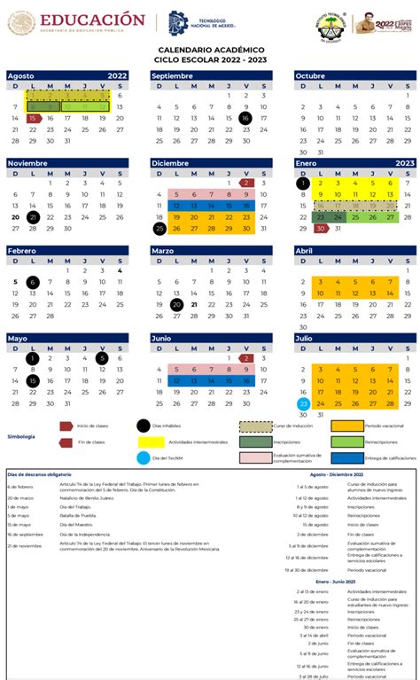 Calendario Escolar del TecNM 2022 2023 Campus Pinotepa Tecnológico