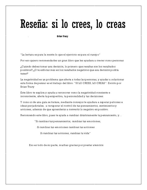 Reseña del libro SI LO Crees LO Creas Reseña si lo crees lo creas