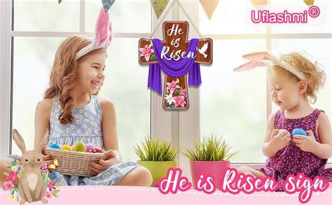 Amazon Uflashmi He Is Risen Door Sign Wooden He Is Risen Easter