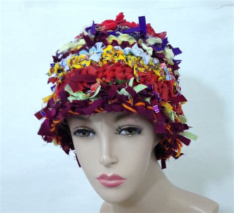 Crocheted Rag Hat Unique Fun Hat For Women Funky Hat Crazy Hat Etsy