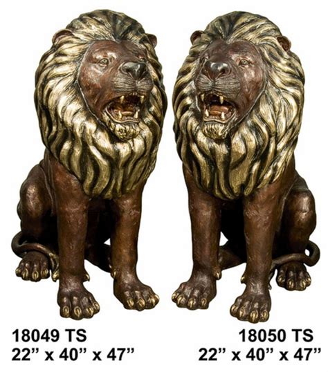 Growling Bronze Lion Statues