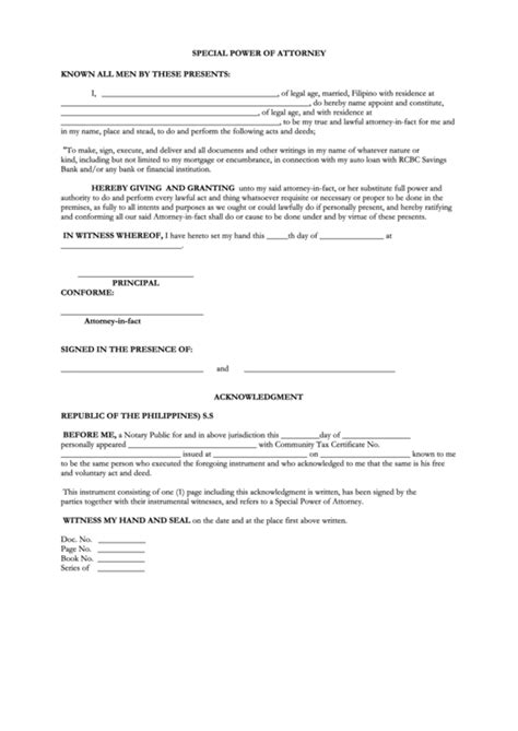 Special Power Of Attorney Form Printable Pdf Download