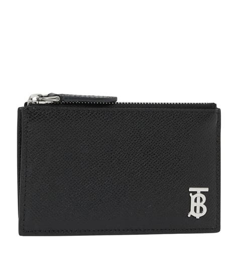 Mens Burberry Black Leather Tb Monogram Zip Card Holder Harrods Uk