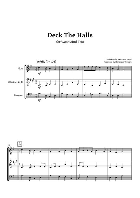 Deck The Halls Flute Clarinet And Bassoon Christmas Carol Arr