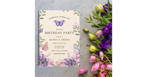 Butterfly Kisses And Birthday Wishes Garden Party Invitation Zazzle