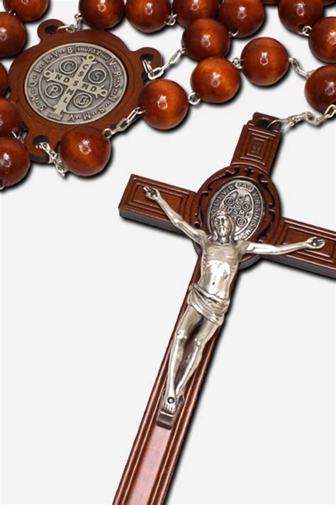 Wooden Wall Mounted Rosary With Saint Benedict Medal 2cm Italy R2