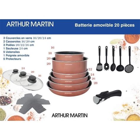 Batterie de cuisine 20 pièces Arthur Martin aluminium poignée