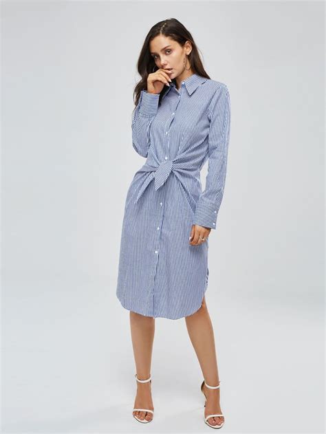 Long Sleeve Stripe Button Shirt Dress Dresses Button Shirt Dress