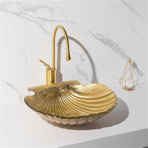 New Arrive Luxury Above Counter Basin Golden Shell Vessel Sink With