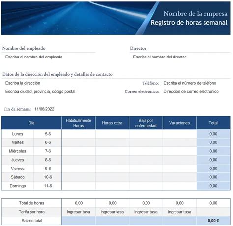 Plantilla Excel De Registro De Horas Semanal Empresa