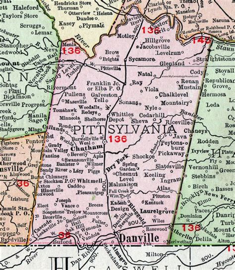 Pittsylvania County, Virginia, Map, 1911, Rand McNally, Chatham, Danville, Ringold, Dry Fork ...