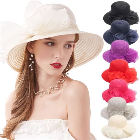 Womens Derby Dress Church Cloche Hat Bow Bucket Wedding Bowler Hats Organza Fascinator Hat