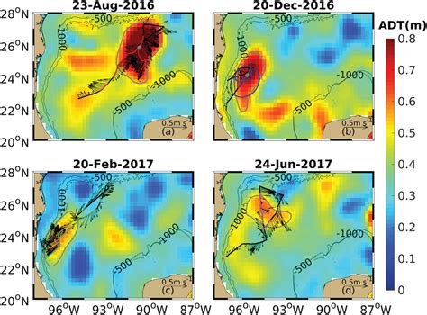 Maps Of Absolute Dynamic Topography Adt M At Selected Days From